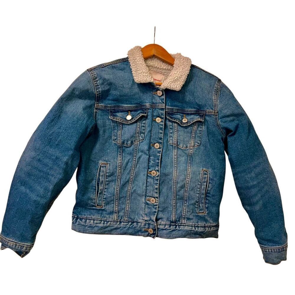 Lucky Brand Jean Jacket Womens Size Medium Blue Denim Sherpa Lined Trucker